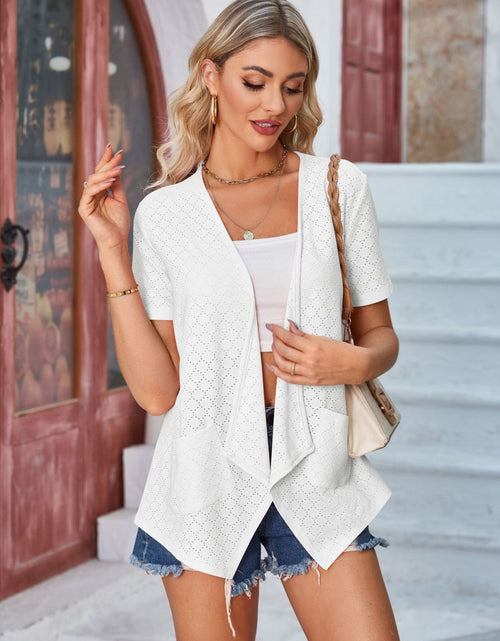 Load image into Gallery viewer, Eyelet Open Front Short Sleeve Cover Up
