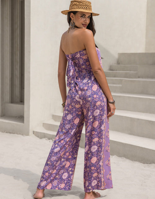 Load image into Gallery viewer, Tied Printed Tube Wide Leg Jumpsuit
