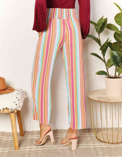 Load image into Gallery viewer, Double Take Striped Smocked Waist Pants with Pockets

