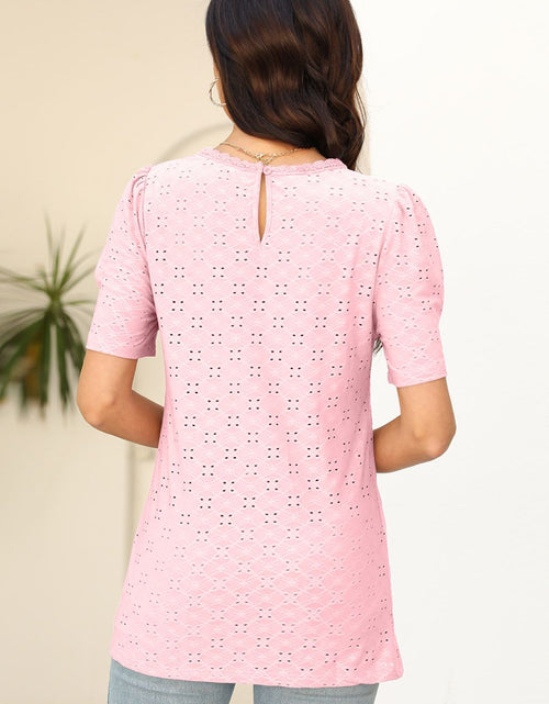 Load image into Gallery viewer, Eyelet Round Neck Short Sleeve T-Shirt
