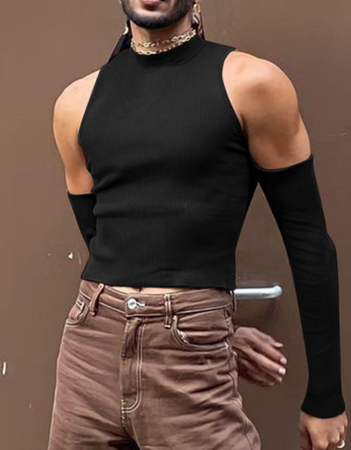 Load image into Gallery viewer, Men's Full Size Mock Neck Cold Shoulder T-Shirt Plus Size
