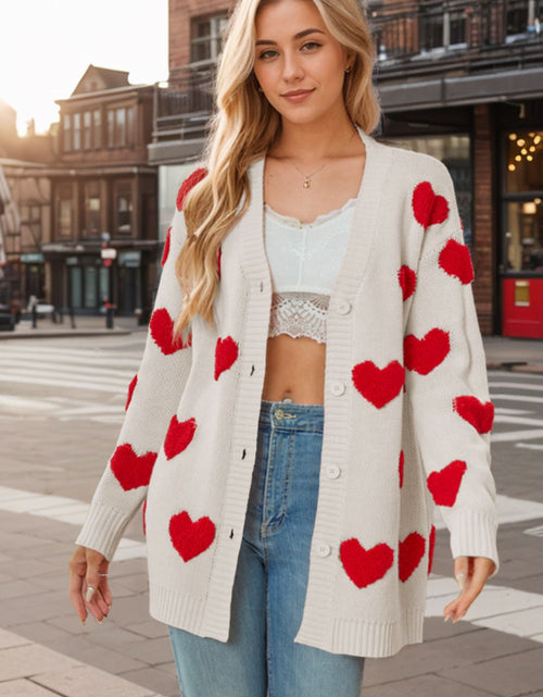 Load image into Gallery viewer, Heart Button Down Long Sleeve Cardigan
