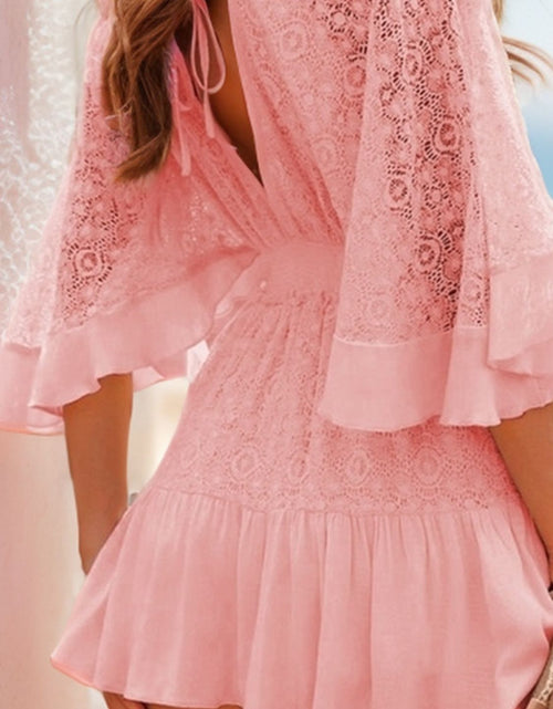 Load image into Gallery viewer, Ruffle Hem Tie Back Lace Mini Dress

