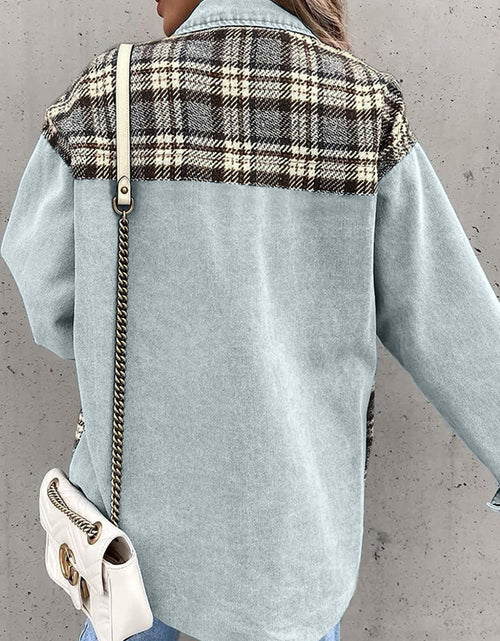 Load image into Gallery viewer, Plaid Button Up Dropped Shoulder Jacket
