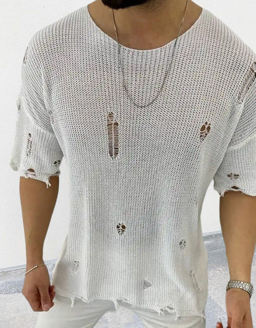 Load image into Gallery viewer, Men's Distressed Round Neck Knit Top
