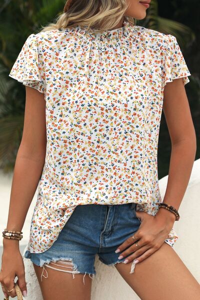 Load image into Gallery viewer, Ditsy Floral Mock Neck Short Sleeve T-Shirt
