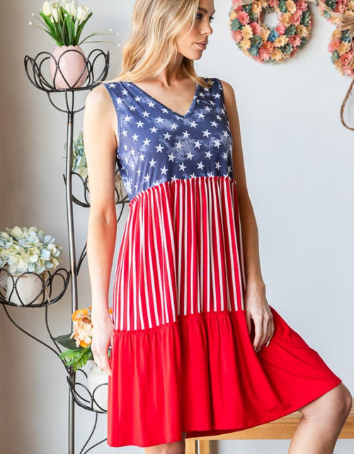 Load image into Gallery viewer, Heimish Full Size US Flag Theme Contrast Tank Dress
