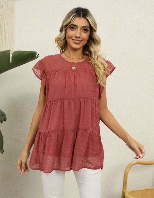 Load image into Gallery viewer, Swiss Dot Round Neck Tiered Blouse
