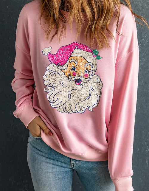 Load image into Gallery viewer, Santa Round Neck Long Sleeve Sweatshirt

