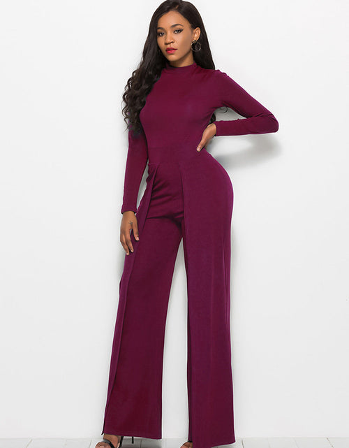 Load image into Gallery viewer, Long Sleeve Mock Neck Wide Leg Jumpsuit
