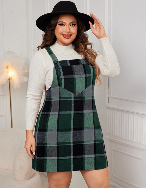 Load image into Gallery viewer, Honey Plus Size Plaid Wide Strap Overall Dress
