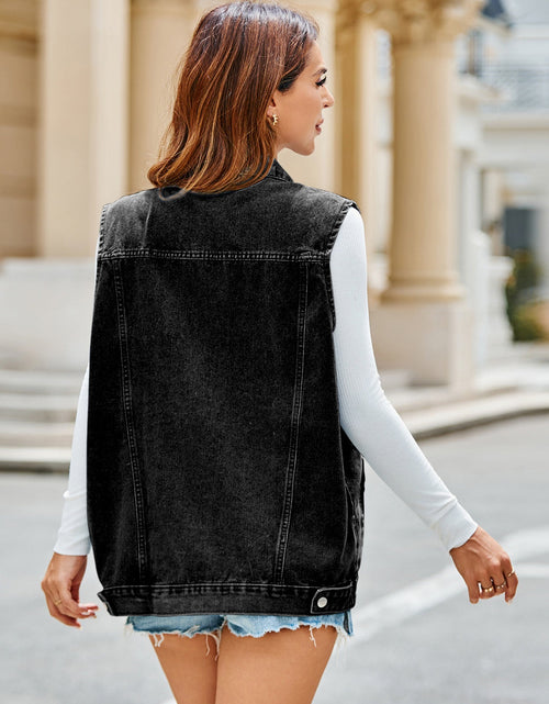Load image into Gallery viewer, Pocketed Button Up Sleeveless Denim Jacket
