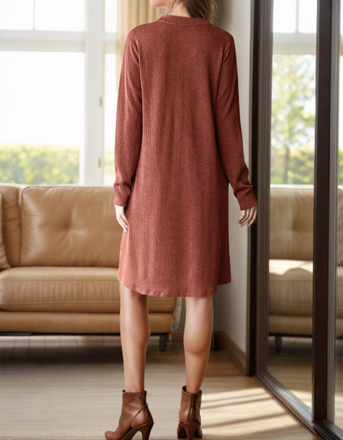 Load image into Gallery viewer, Notched Long Sleeve Mini Dress with Pockets
