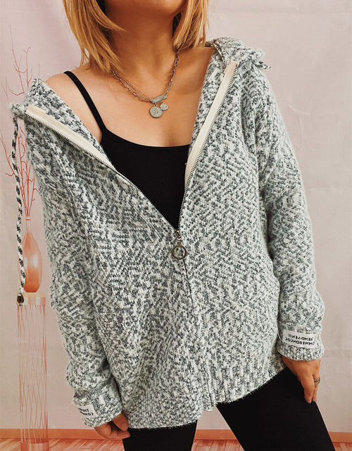 Load image into Gallery viewer, Zip Up Drawstring Long Sleeve Hooded Sweater
