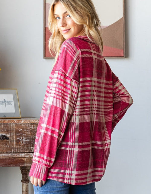 Load image into Gallery viewer, Heimish Plaid Drop Shoulder V-Neck T-Shirt

