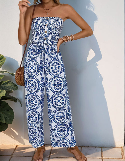 Load image into Gallery viewer, Perfee Smocked Tube Wide Leg Jumpsuit

