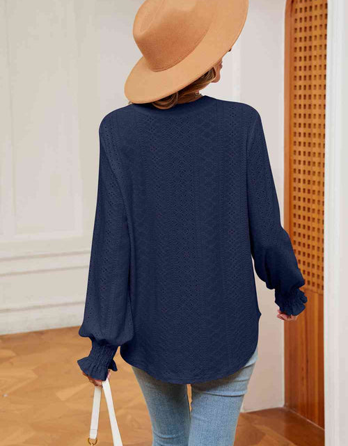 Load image into Gallery viewer, Notched Neck Flounce Sleeve Blouse
