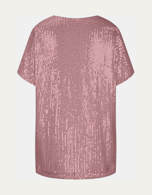 Load image into Gallery viewer, Full Size Sequin V-Neck Short Sleeve Top
