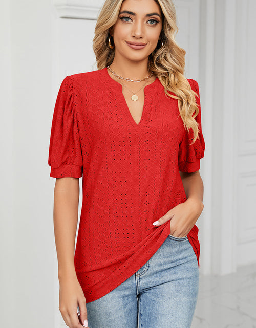 Load image into Gallery viewer, Eyelet Notched Short Sleeve T-Shirt

