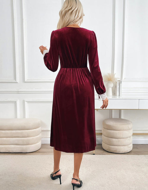 Load image into Gallery viewer, Perfee Lace Detail V-Neck Long Sleeve Midi Dress
