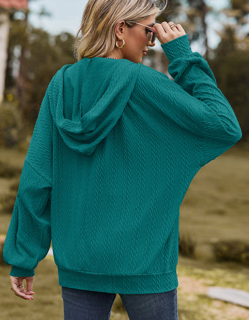 Load image into Gallery viewer, Drawstring Zip Up Dropped Shoulder Hoodie
