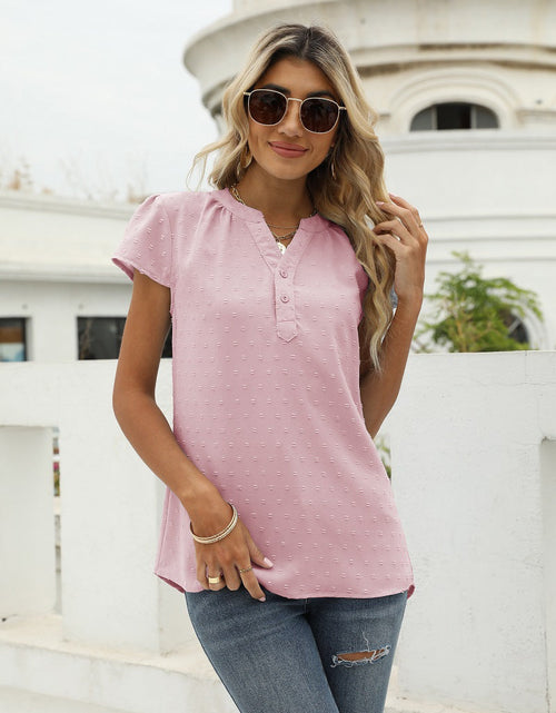 Load image into Gallery viewer, Swiss Dot Notched Neck Short Sleeve Top
