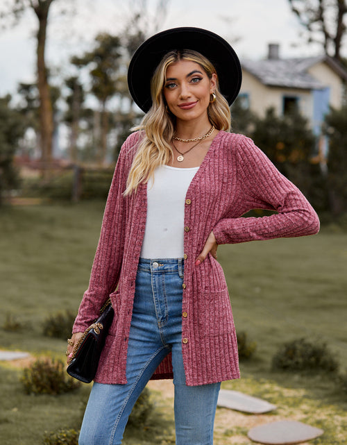 Load image into Gallery viewer, Ribbed Button-Up Cardigan with Pockets
