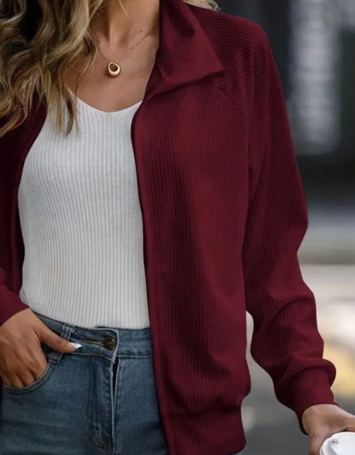 Load image into Gallery viewer, Zip Up Collared Neck Raglan Sleeve Jacket
