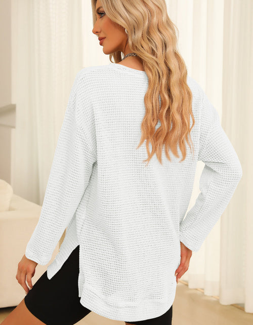 Load image into Gallery viewer, Waffle-Knit Round Neck Long Sleeve Sweatshirt

