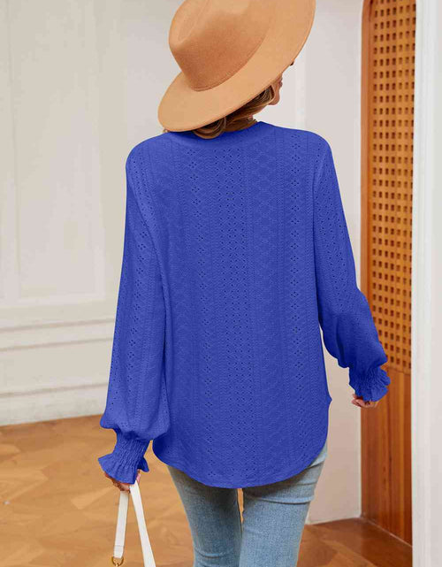 Load image into Gallery viewer, Notched Neck Flounce Sleeve Blouse
