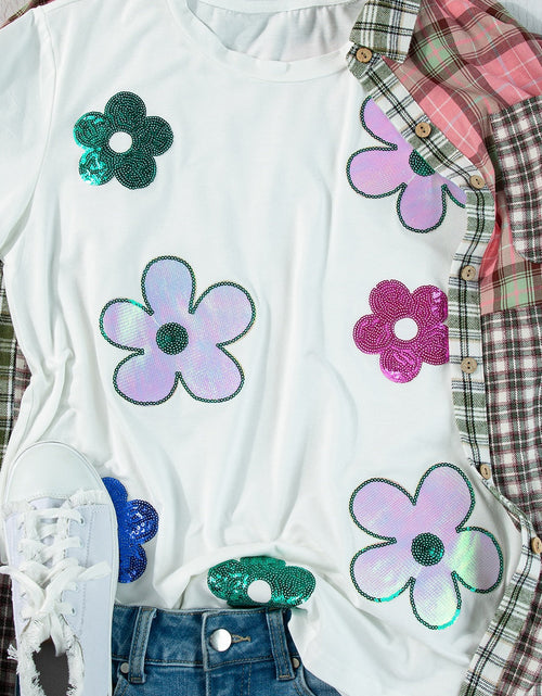 Load image into Gallery viewer, Flower Round Neck Short Sleeve T-Shirt
