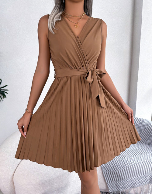 Load image into Gallery viewer, Tied Surplice Sleeveless Pleated Dress
