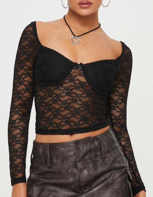 Load image into Gallery viewer, Lace Sweetheart Neck Long Sleeve T-Shirt
