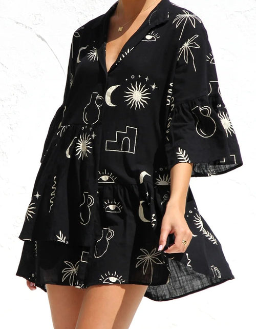 Load image into Gallery viewer, Ruched Printed Three-Quarter Sleeve Mini Dress
