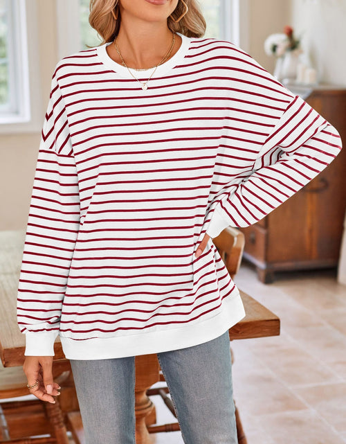 Load image into Gallery viewer, Lovelet Striped Round Neck Long Sleeve Sweatshirt
