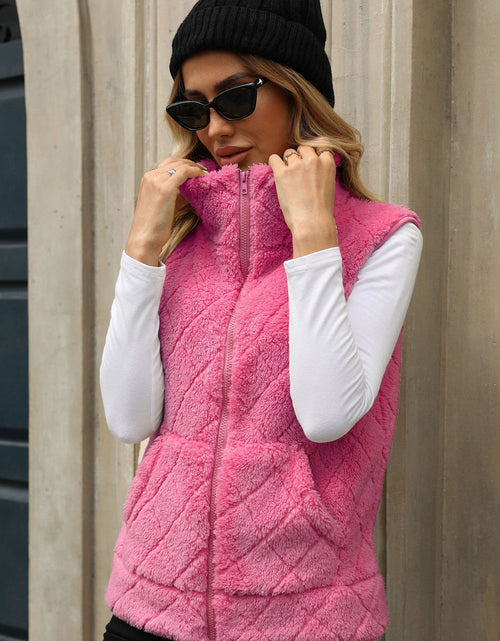 Load image into Gallery viewer, Fuzzy Plaid Texture Zip Up Vest Coat
