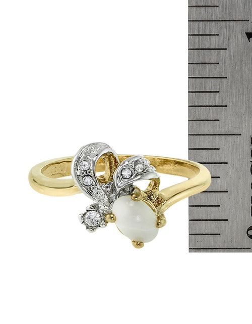 Load image into Gallery viewer, Vintage Genuine Jelly Opal and Clear Austrian Crystal Ring 18k Yellow Gold Electroplated Made in the USA by PVD Vintage Jewelry
