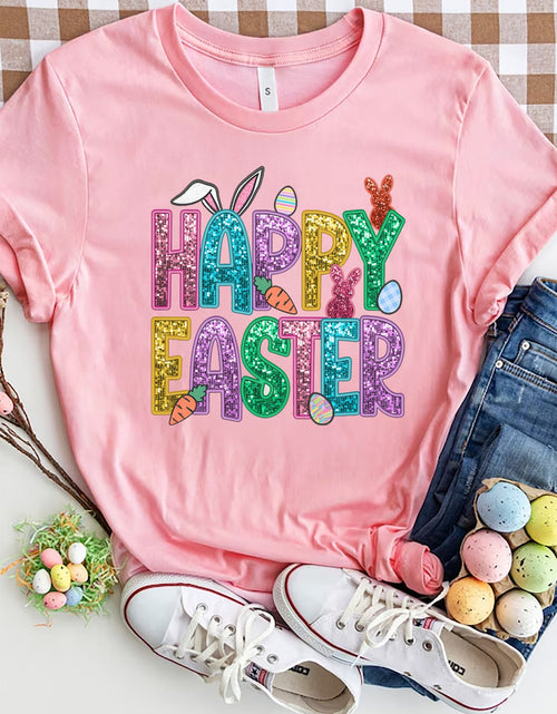 Load image into Gallery viewer, HAPPY EASTER Round Neck Short Sleeve T-Shirt
