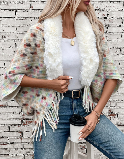 Load image into Gallery viewer, Fringe Fuzzy Open Front Poncho
