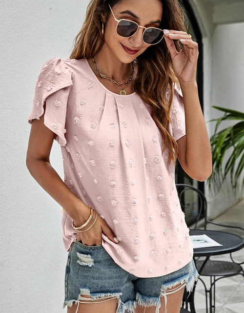 Load image into Gallery viewer, Swiss Dot Round Neck Petal Sleeve Top
