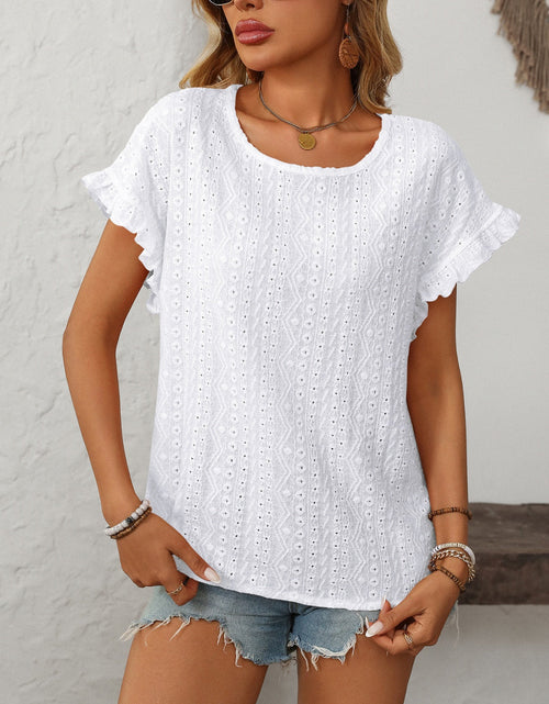 Load image into Gallery viewer, Mandy Eyelet Round Neck Short Sleeve Top
