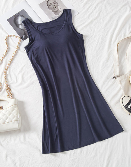 Load image into Gallery viewer, Round Neck Wide Strap Mini Tank Dress with Bra
