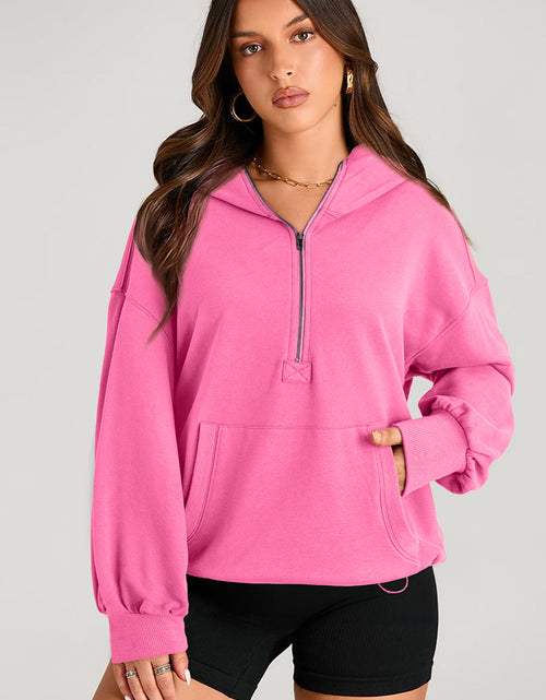 Load image into Gallery viewer, Pocketed Half Zip Long Sleeve Hoodie
