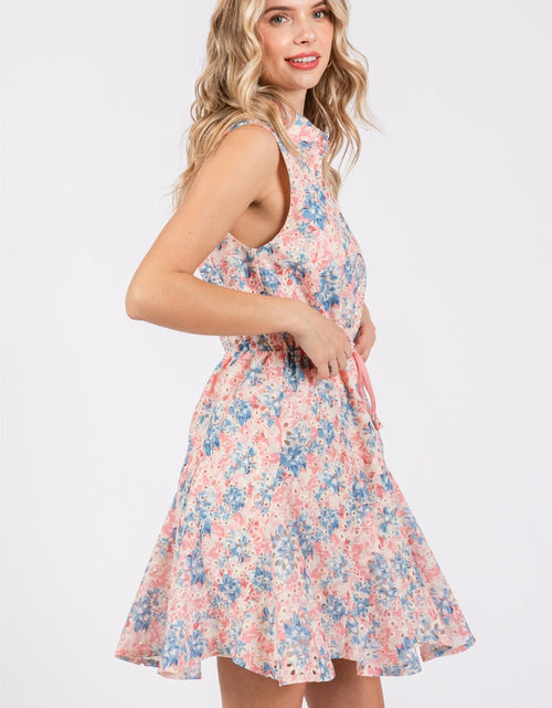 Load image into Gallery viewer, GeeGee Full Size Floral Eyelet Sleeveless Mini Dress
