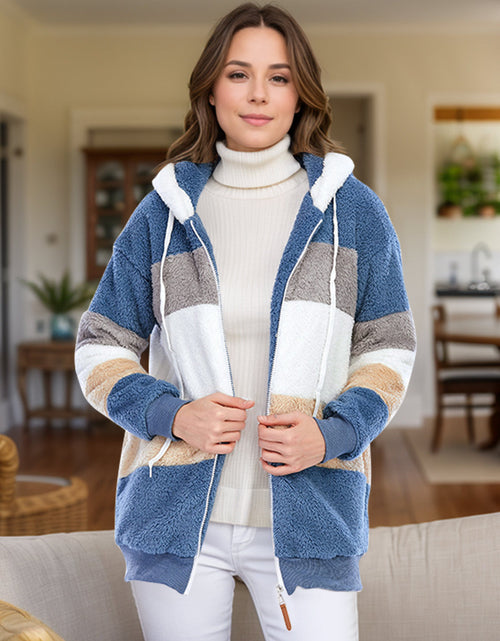 Load image into Gallery viewer, Full Size Drawstring Color Block Zip Up Hooded Outerwear
