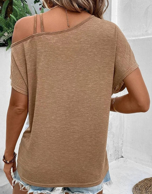 Load image into Gallery viewer, Contrast Asymmetrical Neck Short Sleeve T-Shirt
