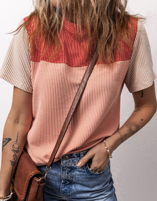 Load image into Gallery viewer, Color Block Round Neck Short Sleeve T-Shirt
