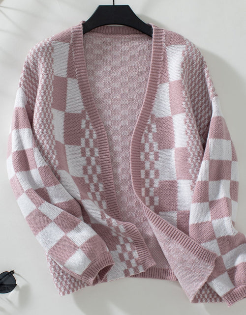 Load image into Gallery viewer, Double Take Checkered Open Front Dropped Shoulder Cardigan
