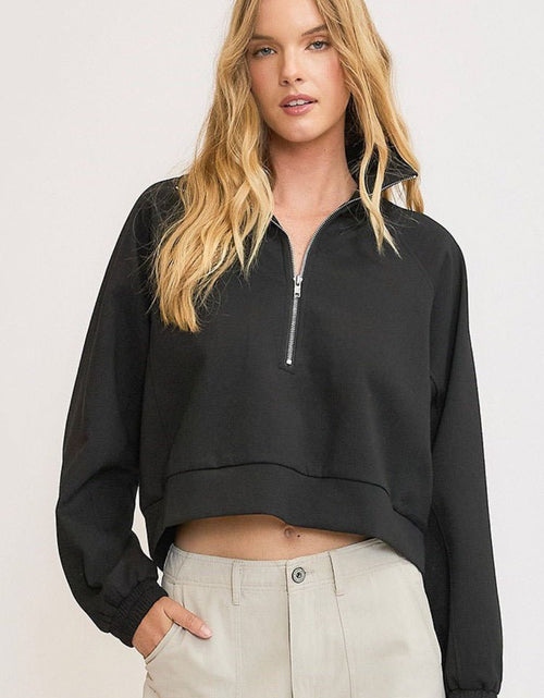Load image into Gallery viewer, Umgee Full Size Half Zip Cropped Sweatshirt Plus Size
