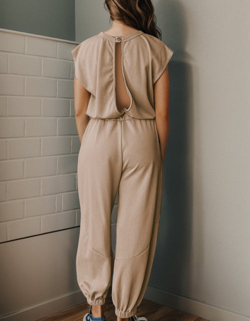 Load image into Gallery viewer, Drawstring Round Neck Cap Sleeve Jumpsuit
